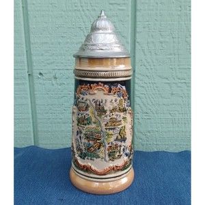 Egon Bay Germany "DER RHEIN" (Von Mainz ) Ceramic Beer Stein w/Lid 9 1/4 PROST!
